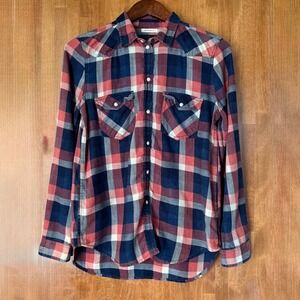 American Eagle Outfitters Flannel Shirt‎ Size Small Plaid Boyfriend Fit (A0108)